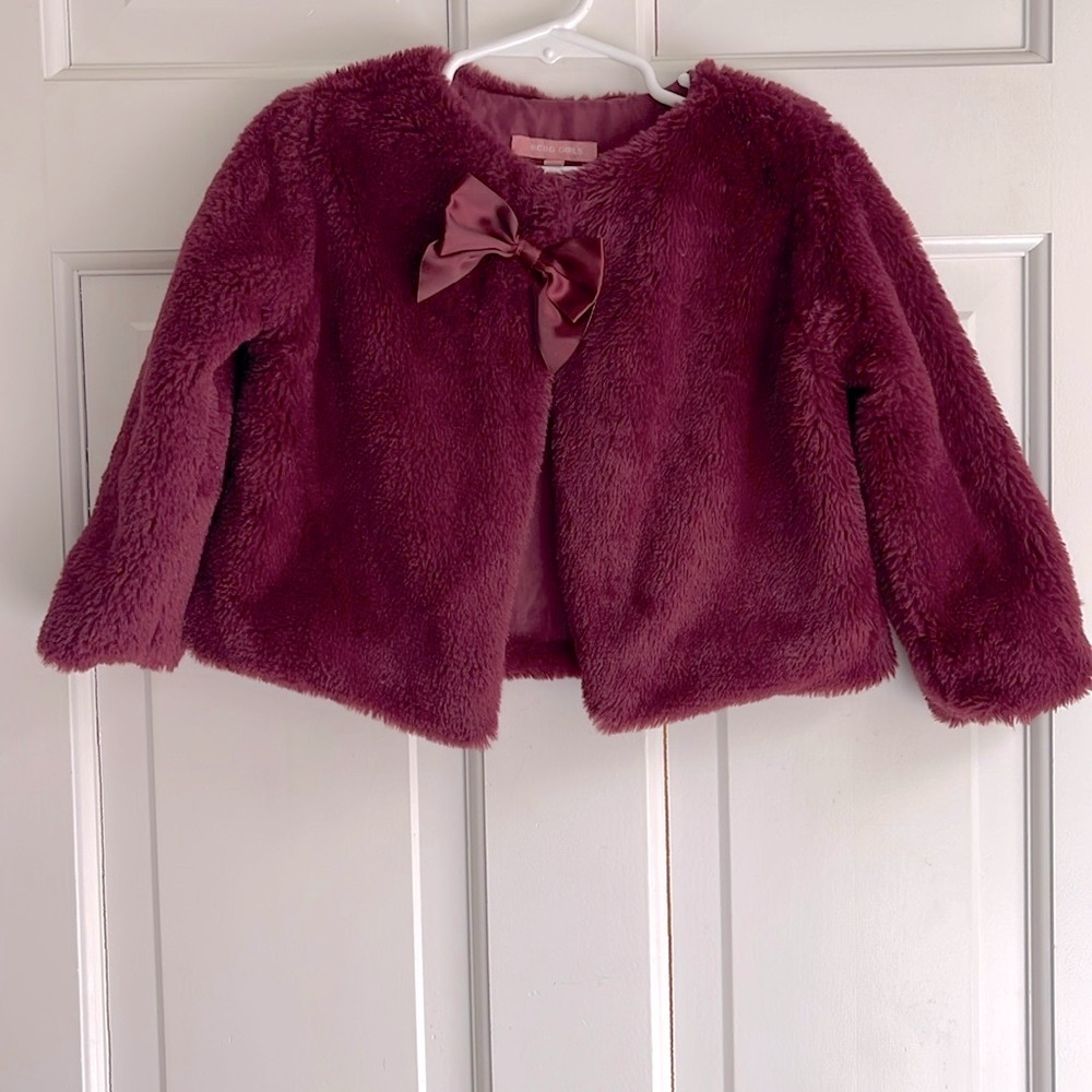 Girls purple faux fur jacket with bow dressy bolero type 2T burgundy holiday